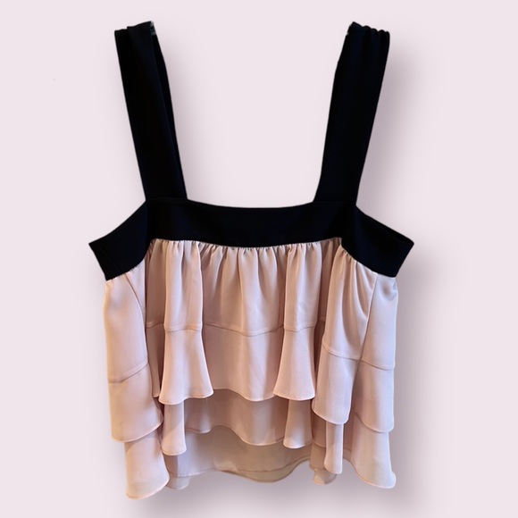 BCBGMaxAzria Women’s Chiffon Flowy Layered Square Tank Top in Pink/Black, XXS - Picture 2 of 11